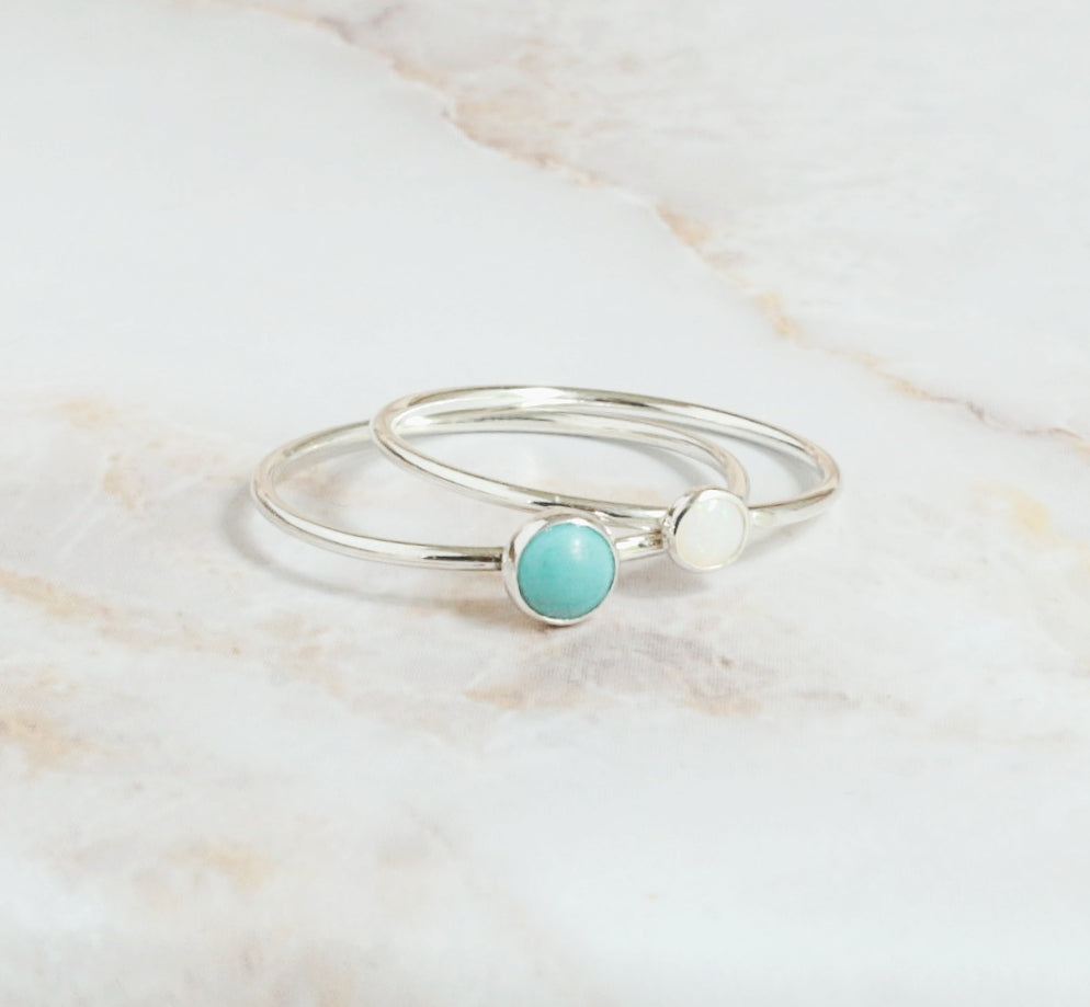 minimalist turquoise and opal ring