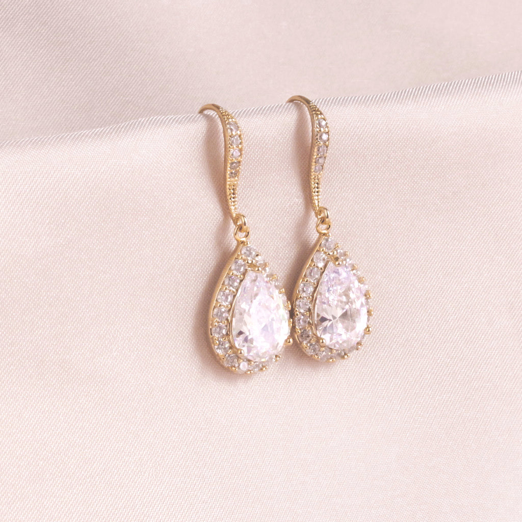 Bridal Gold Crystal Dangle Earring 
