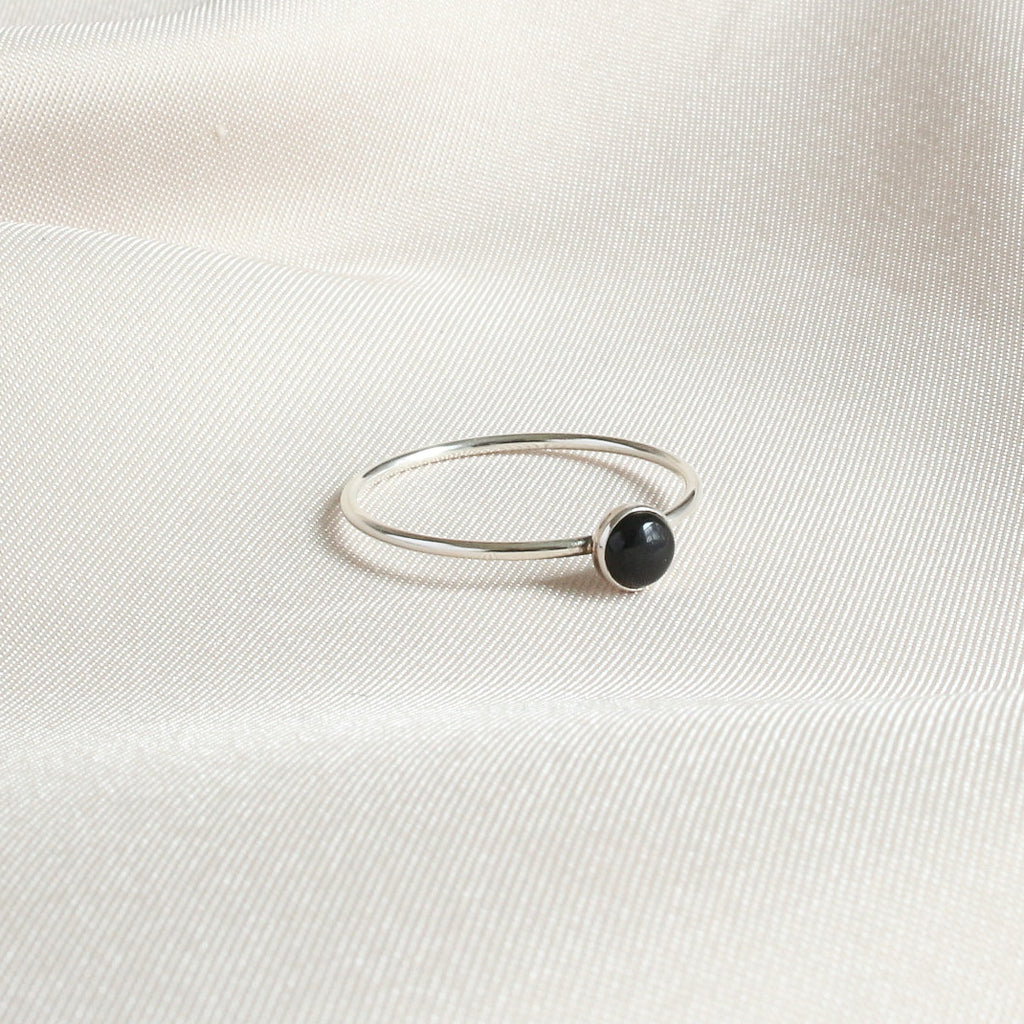 Dainty Black Onyx Minimalist Ring 4mm