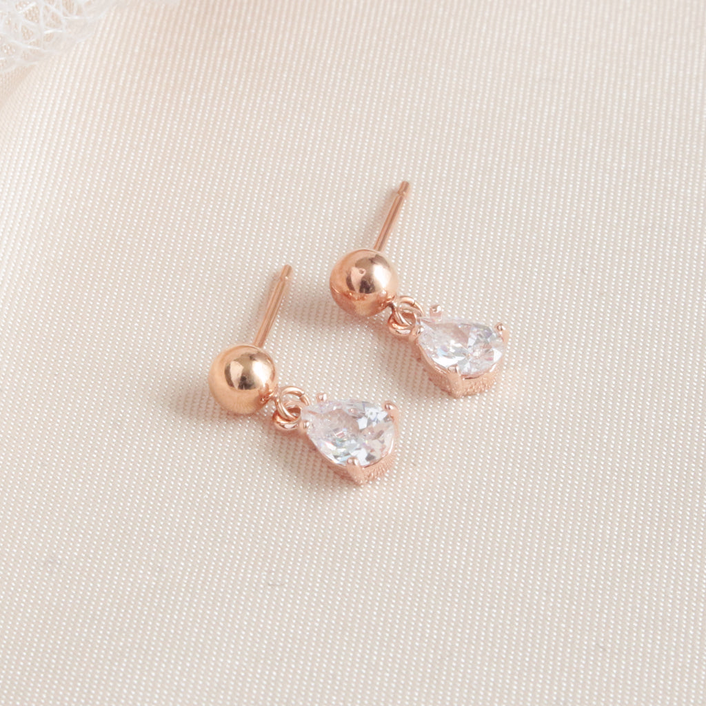 Dainty Rose Gold Tiny Crystal Teardrop Post Earrin