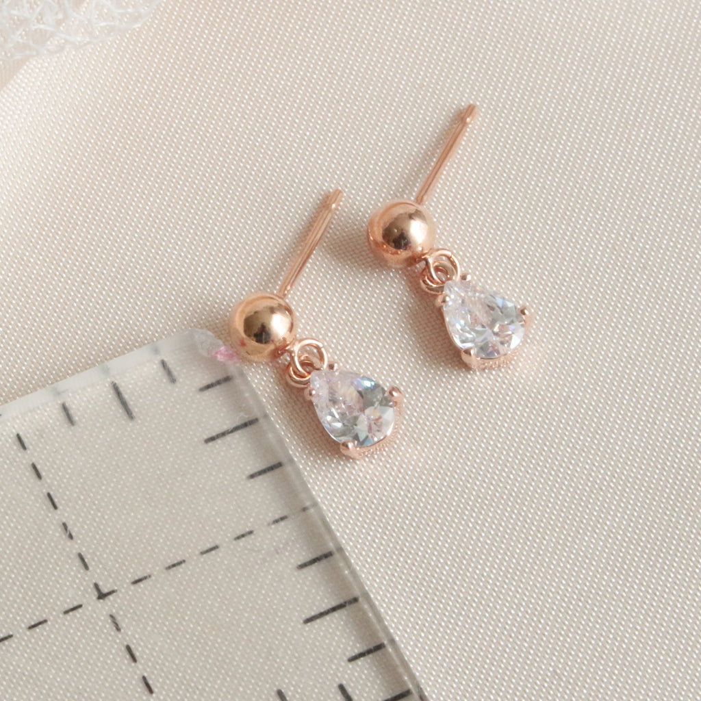 Dainty Rose Gold Tiny Crystal Teardrop Post Earrin