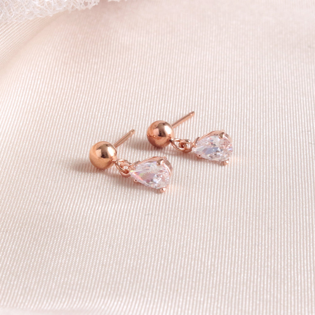 Dainty Rose Gold Tiny Crystal Teardrop Post Earrin