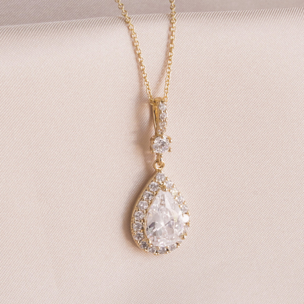 Bridal Gold Crystal Dangle Necklace 