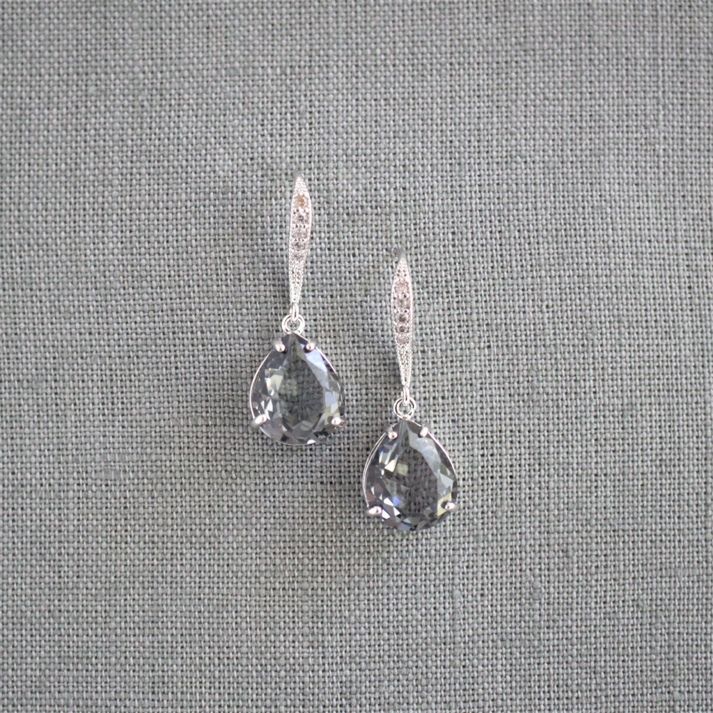 Charcoal Gray Glass Dangle & Silver Earrings