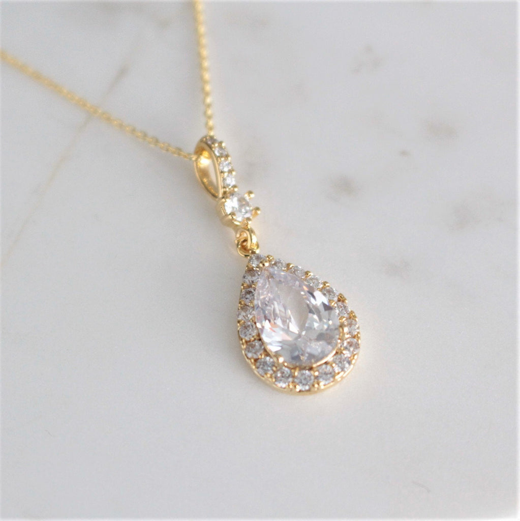 Bridal Gold Crystal Dangle Necklace 