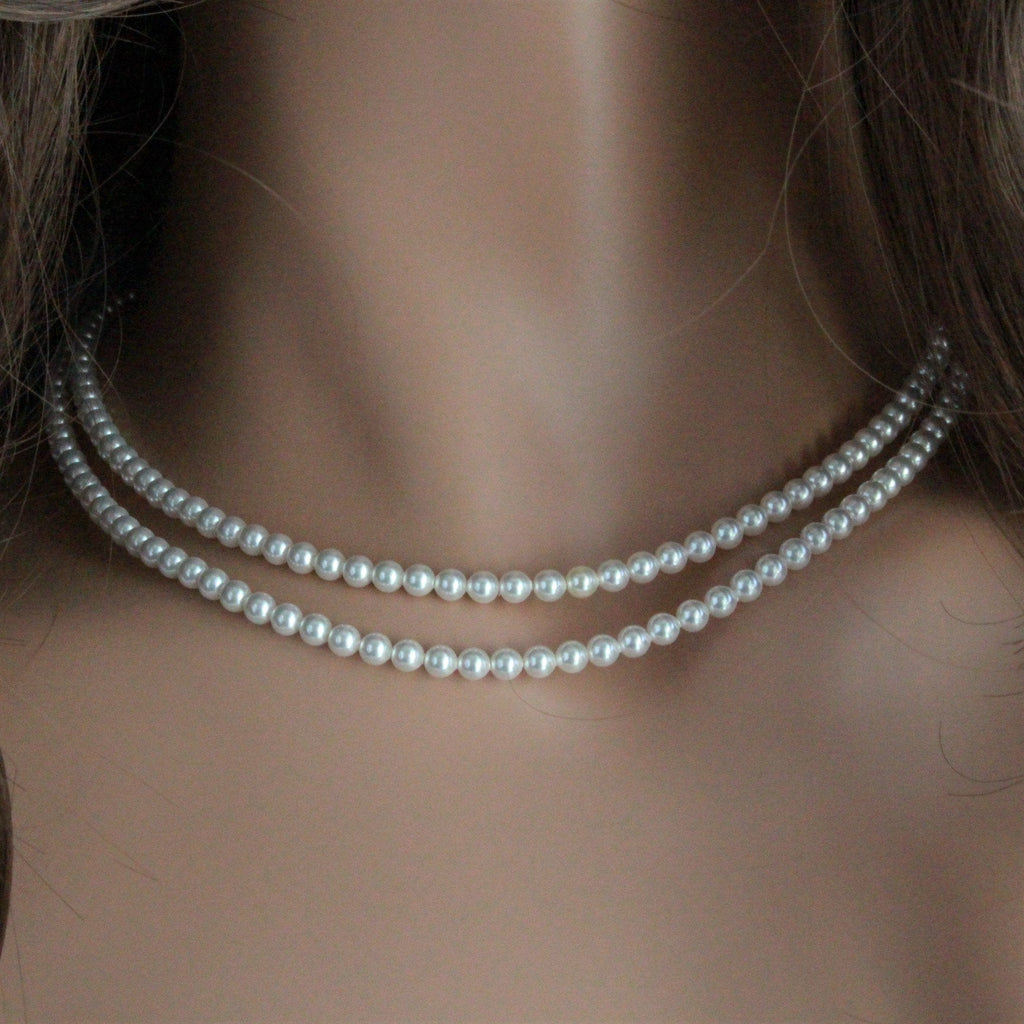 minimalist 4mm double strand pearl necklacesmall pearl double strand necklace