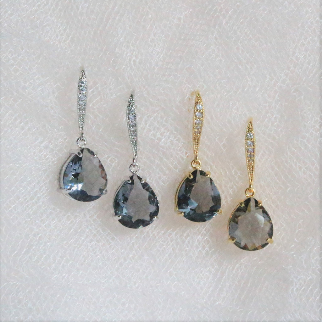 Charcoal Gray Glass Dangle Earrings