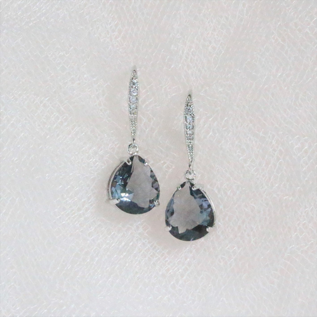 Charcoal Gray Glass Dangle & Silver Earrings